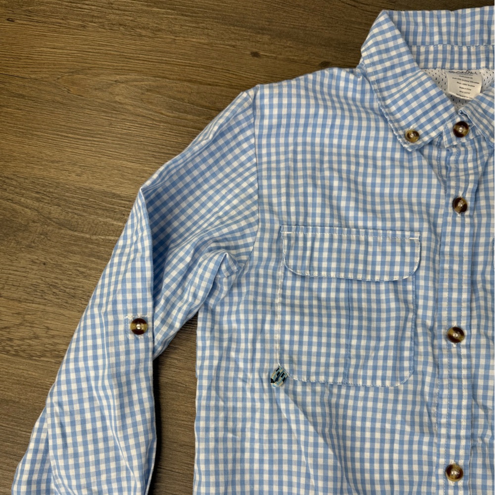 ProDoh Boys Light Blue White Gingham Button Down Fishing Shirt, size Med (10-12) - Picture 4 of 6